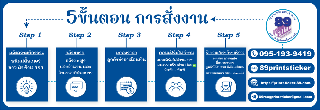5 ขั้นตอนการสั่งงาน กับ บริษัท 89 โรงพิมพ์สติ๊กเกอร์